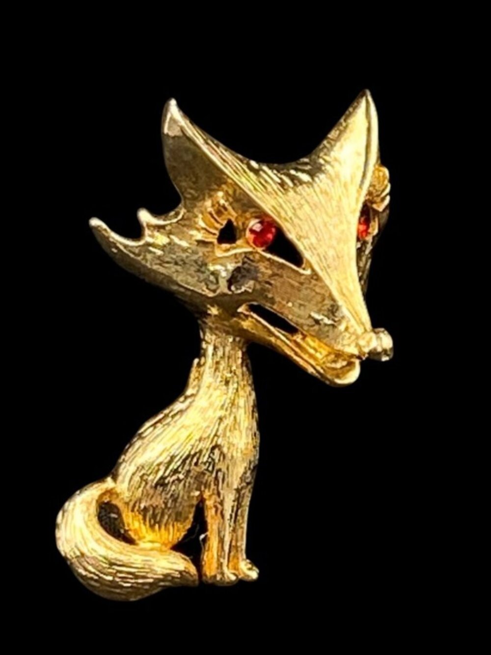 Vintage JJ Jonette Animal Fox Brooch Pin Gold Tone w/Red Eyes 1980s Signed - Picture 2 of 10